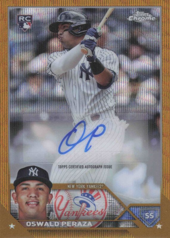 Oswald Peraza 2023 Topps Chrome Update #AC-OP Autographs - Gold Wave Refractor /50 Rookie SGC 9.5