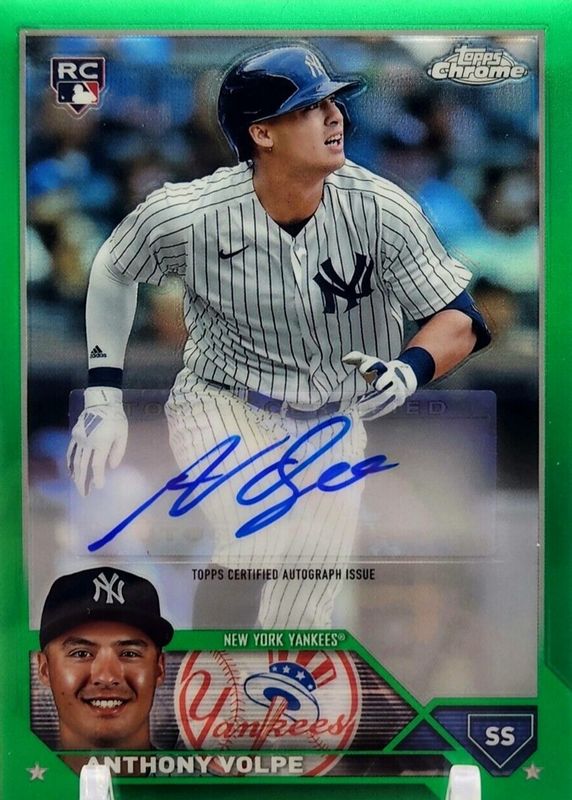 Anthony Volpe 2023 Topps Chrome Update #AC-AV Autographs - Green Refractor /99 Rookie PSA 10