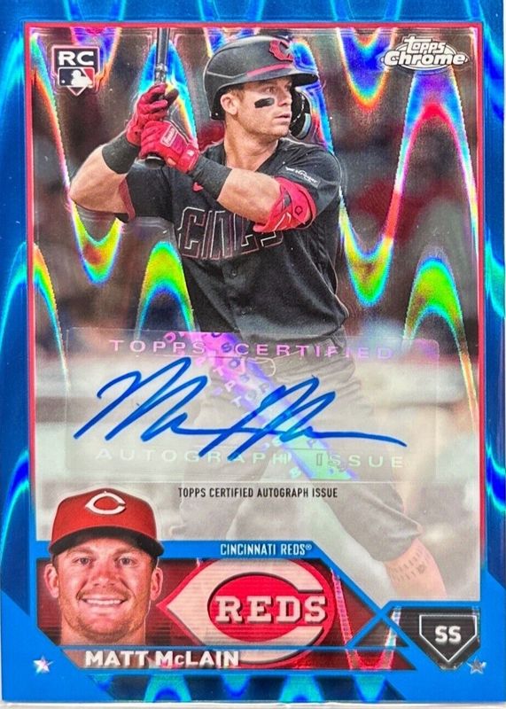 Matt McLain 2023 Topps Chrome Update #AC-MMC Autographs - Blue RayWave Refractor /150 Rookie RAW