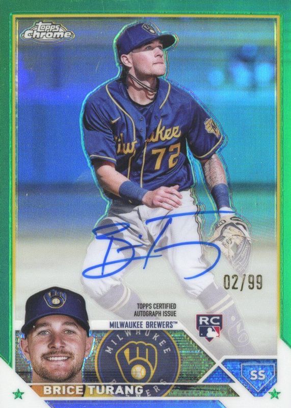 Brice Turang 2023 Topps Chrome Update #AC-BTU Autographs - Green Refractor /99 Rookie PSA 10