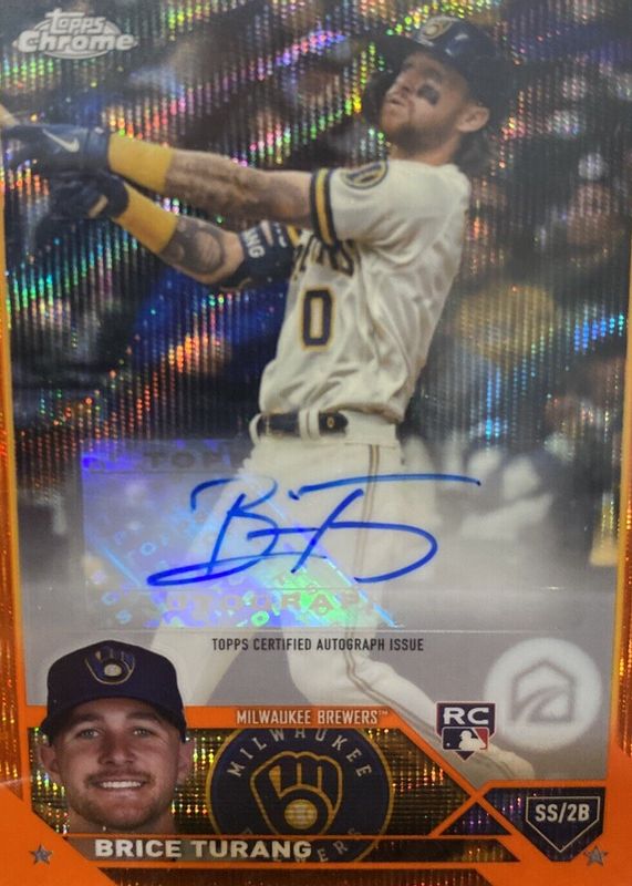 Brice Turang 2023 Topps Chrome Update #AC-BTU Autographs - Orange Wave Refractor /25 Rookie PSA 10