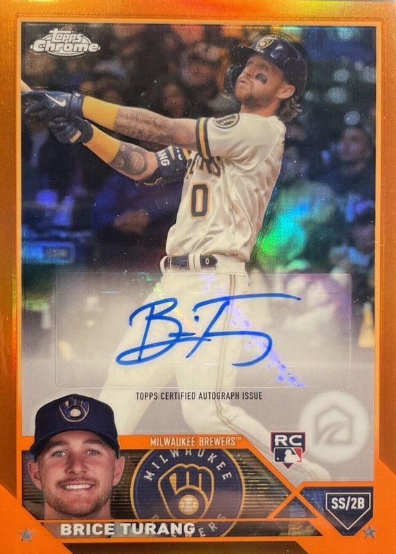 Brice Turang 2023 Topps Chrome Update #AC-BTU Autographs - Orange Refractor /25 Rookie PSA 10