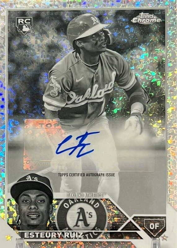 Esteury Ruiz 2023 Topps Chrome Update #AC-ER Autographs - Black & White Mini-Diamond Refractor Rookie RAW