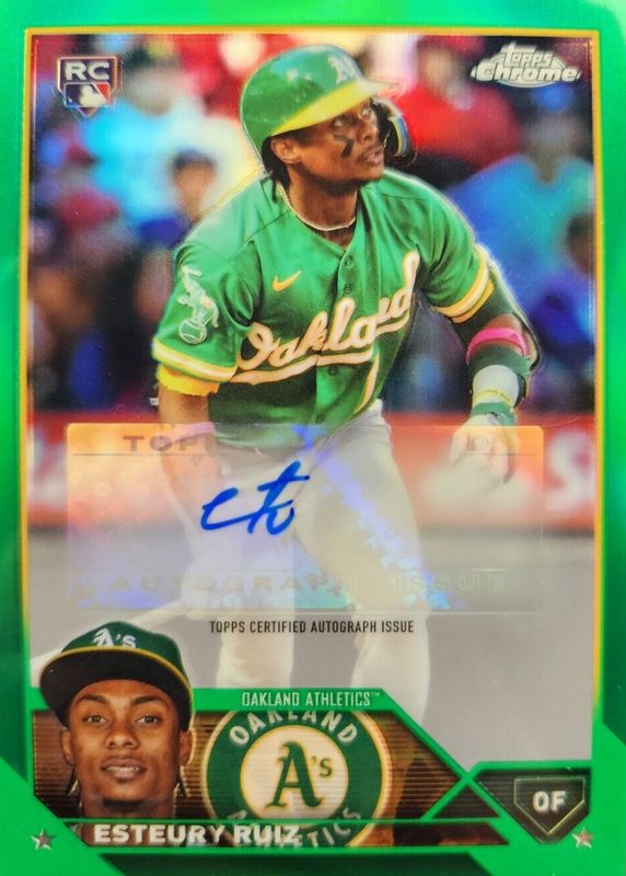 Esteury Ruiz 2023 Topps Chrome Update #AC-ER Autographs - Green Refractor /99 Rookie PSA 10