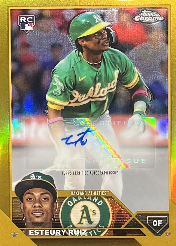 Esteury Ruiz 2023 Topps Chrome Update #AC-ER Autographs - Gold Refractor /50 Rookie PSA 9