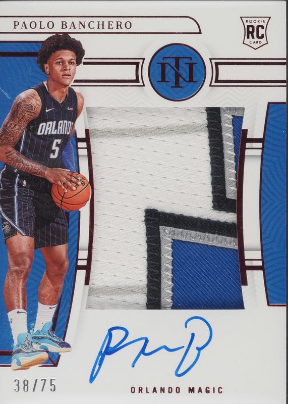 Paolo Banchero 2022 National Treasures #110 Rookie Patch Auto - Red /75 Rookie PSA 8.5