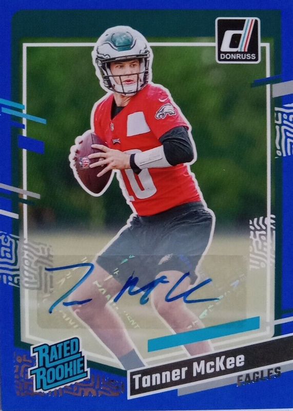 Tanner McKee 2023 Donruss #383 Rated Rookie Autographs - Blue RAW