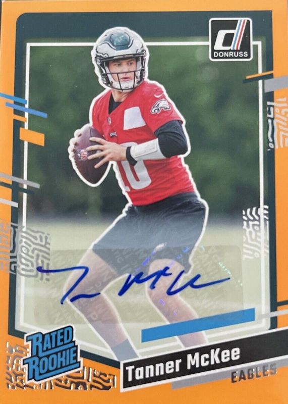 Tanner McKee 2023 Donruss #383 Rated Rookie Autographs - Orange PSA 10