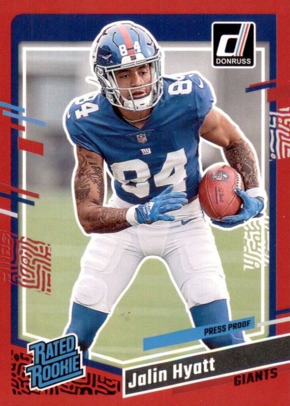 Jalin Hyatt 2023 Donruss #378 Press Proof Red Rookie SGC 10