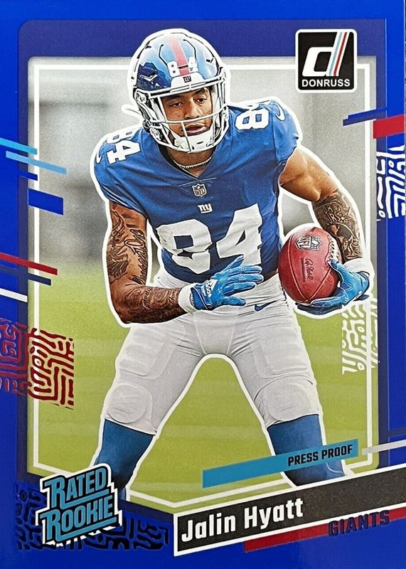 Jalin Hyatt 2023 Donruss #378 Press Proof Blue Rookie SGC 10