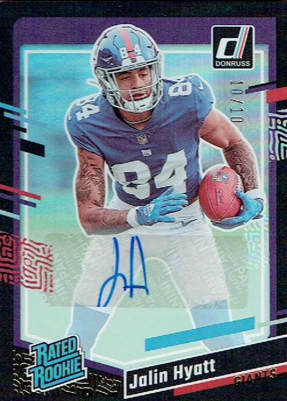 Jalin Hyatt 2023 Donruss #378 Rated Rookie Autographs - Black /10 Rookie BGS 9