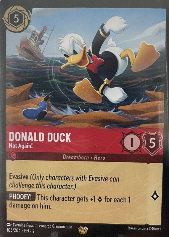 Donald Duck - Not Again! 2023 Rise of the Floodborn #106/204 Base RAW TCG (NEAR MINT)
