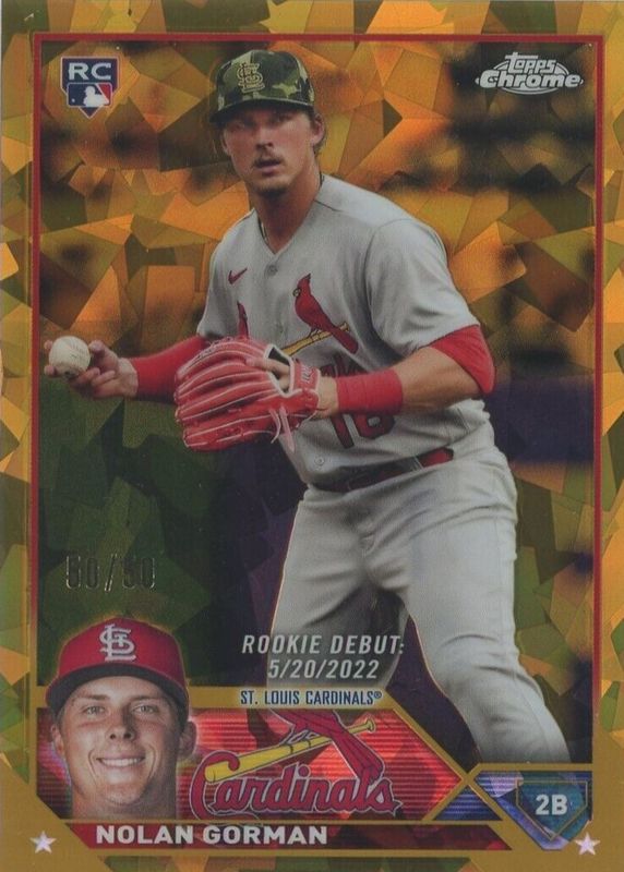 Nolan Gorman 2023 Topps Chrome Update Sapphire Edition #USCS221 Rookie Debut - Gold /50 Rookie BGS 9