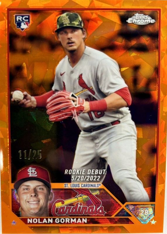 Nolan Gorman 2023 Topps Chrome Update Sapphire Edition #USCS221 Rookie Debut - Orange /25 PSA 10