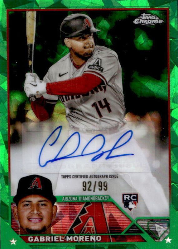 Gabriel Moreno 2023 Topps Chrome Update Sapphire Edition #USA-GM Autographs - Green /99 Rookie SGC 9.5