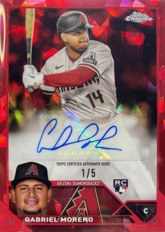 Gabriel Moreno 2023 Topps Chrome Update Sapphire Edition #USA-GM Autographs - Red /5 Rookie SGC 9.5