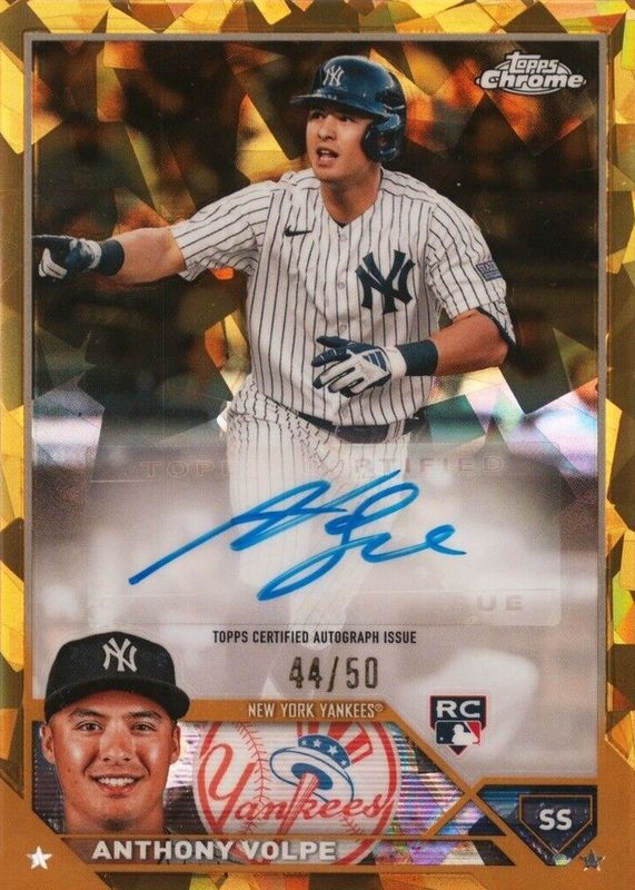 Anthony Volpe 2023 Topps Chrome Update Sapphire Edition #USA-AV Autographs - Gold /50 Rookie SGC 9