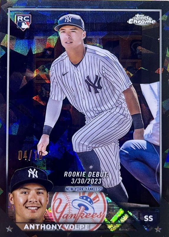 Anthony Volpe 2023 Topps Chrome Update Sapphire Edition #USCS163 Rookie Debut - Black /10 Rookie SGC 9