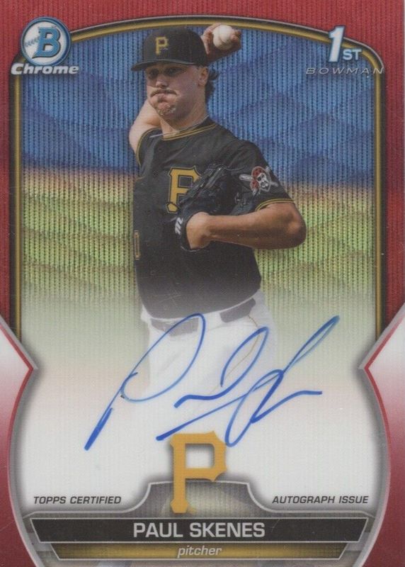 Paul Skenes 2023 Bowman Draft #CDA-PS Chrome DP Auto - Red Wave Refractor /5 (1st) SGC 9.5