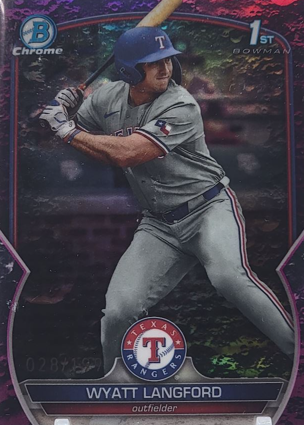 Wyatt Langford 2023 Bowman Draft #BDC-106 Chrome - Fuchsia Lunar 