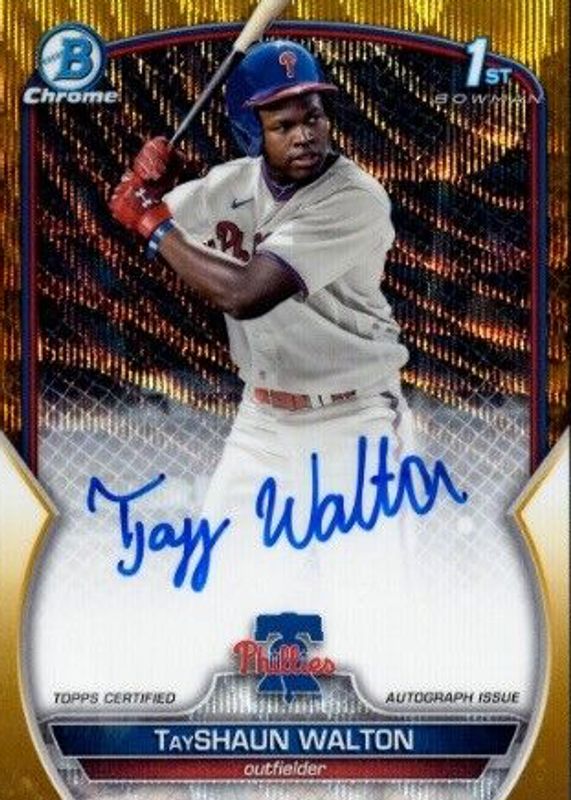 TayShaun Walton 2023 Bowman Draft #CDA-TWA Chrome DP Auto - Gold Wave Refractor /50 (1st) RAW