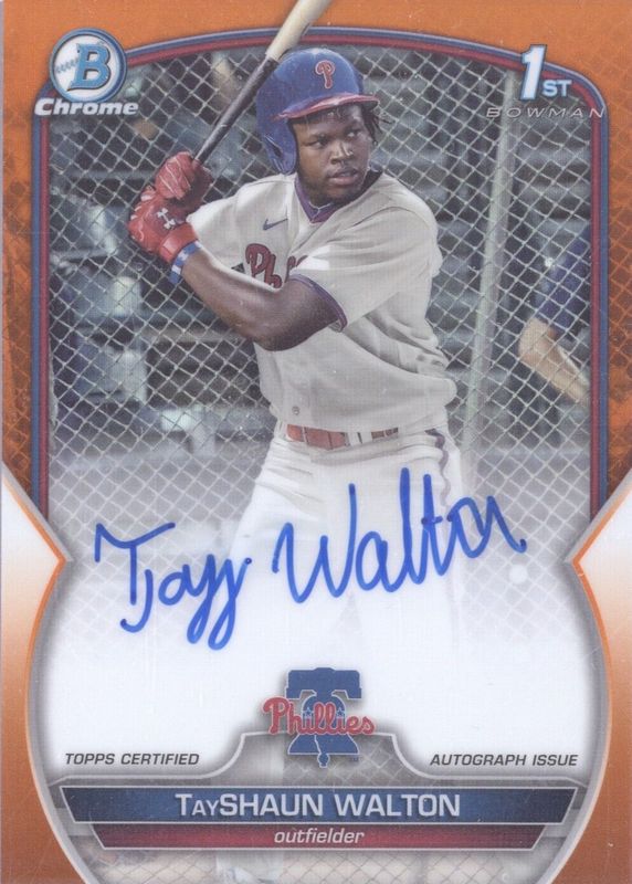 TayShaun Walton 2023 Bowman Draft #CDA-TWA Chrome DP Auto - Orange Refractor /25 (1st) RAW