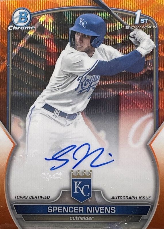 Spencer Nivens 2023 Bowman Draft #CDA-SN Chrome DP Auto - Orange Wave Refractor /25 (1st) RAW