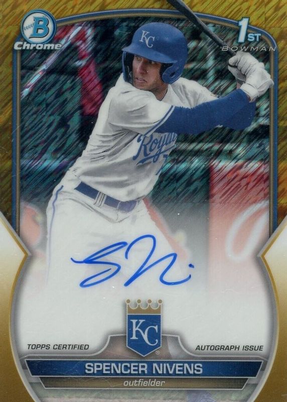 Spencer Nivens 2023 Bowman Draft #CDA-SN Chrome DP Auto - Gold Shimmer Refractor /50 (1st) RAW