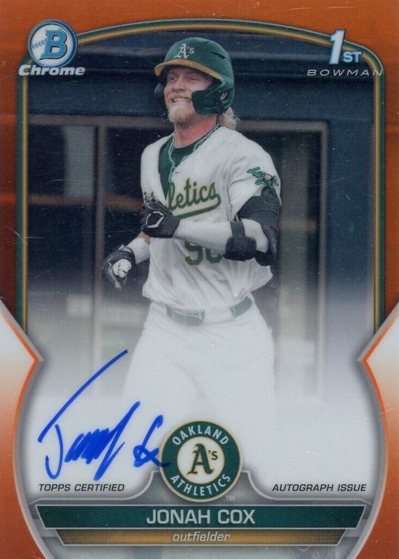 Jonah Cox 2023 Bowman Draft #CDA-JCO Chrome DP Auto - Orange Refractor /25 (1st) RAW