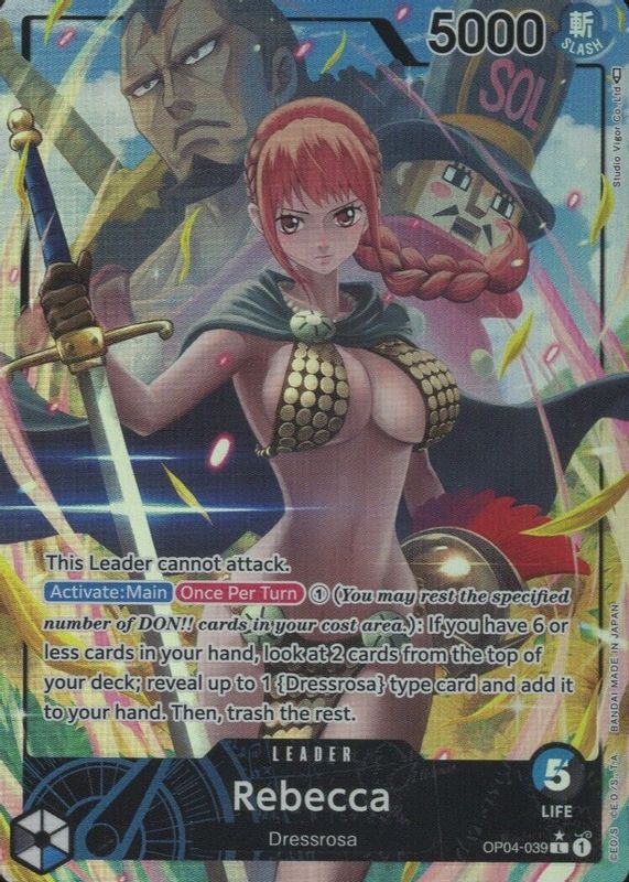 Rebecca 2023 Kingdoms of Intrigue #OP04-039 Leader (Alternate Art) RAW TCG (NEAR MINT)