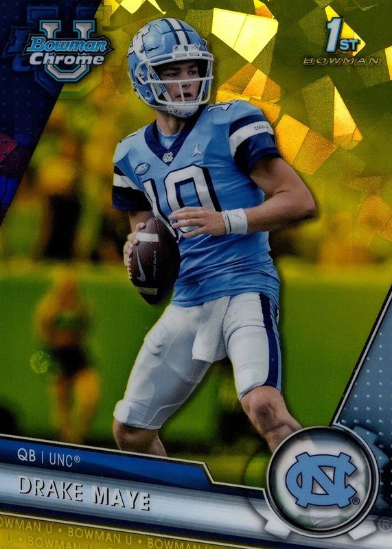 Drake Maye 2023 Bowman Chrome University Sapphire Edition #200 Yellow /75 (1st) BGS 9.5