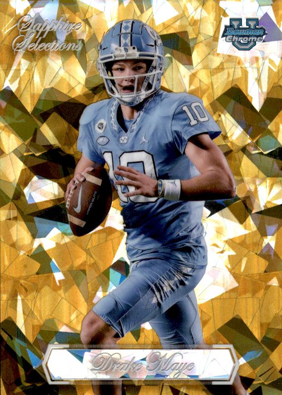 Drake Maye 2023 Bowman Chrome University Sapphire Edition #SS-10 Sapphire Selections - Gold /50 SGC 9