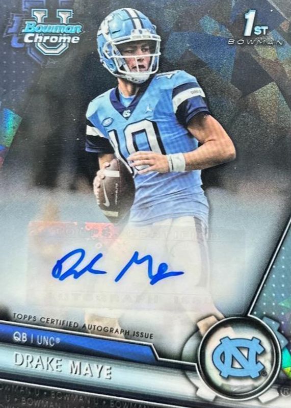 Drake Maye 2023 Bowman Chrome University Sapphire Edition #PA-DMA Prospect Auto - Black /10 (1st) SGC 9.5