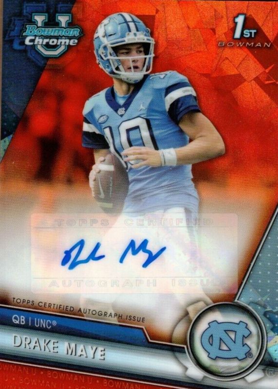 Drake Maye 2023 Bowman Chrome University Sapphire Edition #PA-DMA Prospect Auto - Orange /25 (1st) PSA 10