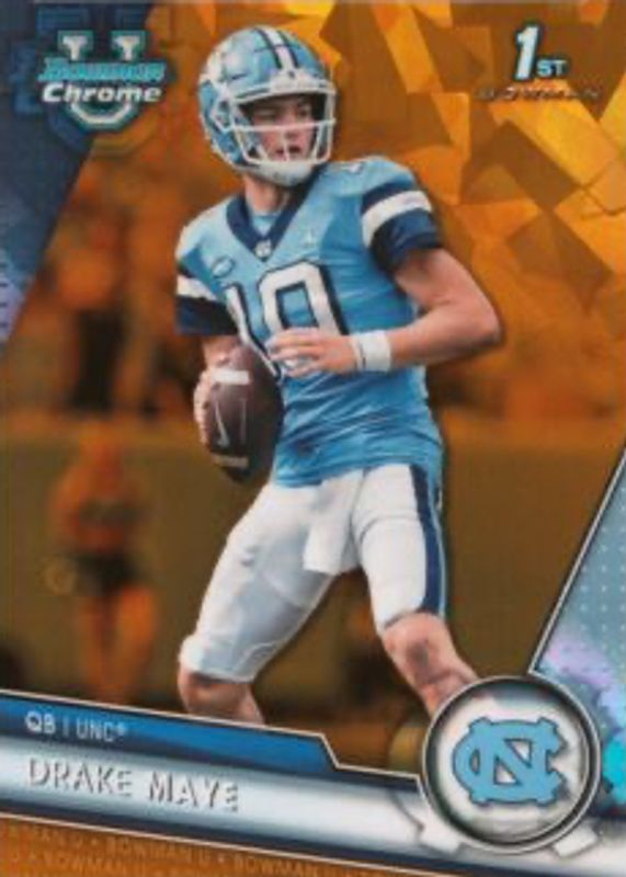 Drake Maye 2023 Bowman Chrome University Sapphire Edition #200 Gold /50 (1st) RAW