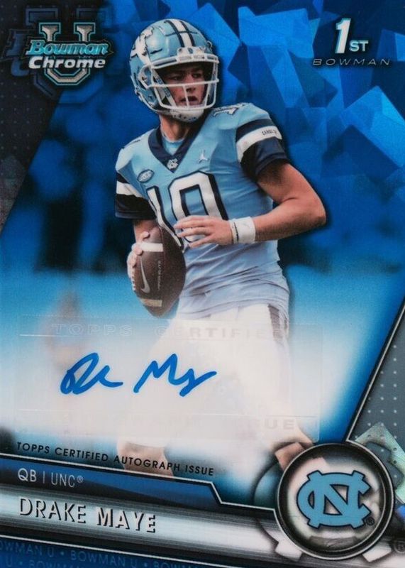 Drake Maye 2023 Bowman Chrome University Sapphire Edition #PA-DMA Prospect Auto (1st) RAW