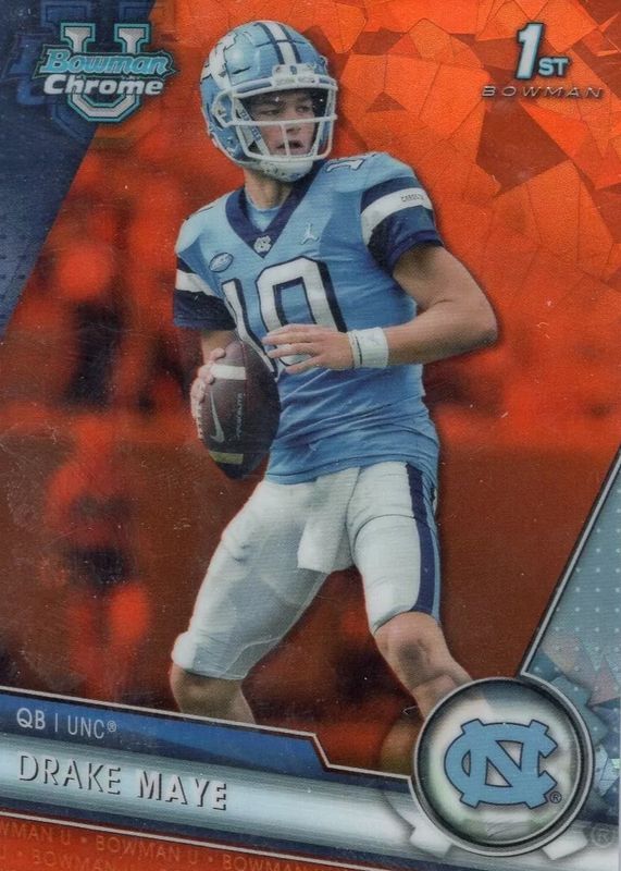 Drake Maye 2023 Bowman Chrome University Sapphire Edition #200 Orange /25 (1st) PSA 8