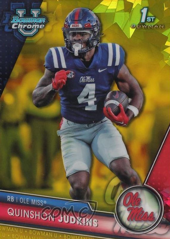 Quinshon Judkins 2023 Bowman Chrome University Sapphire Edition #135 Yellow /75 (1st) PSA 10