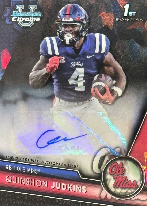 Quinshon Judkins 2023 Bowman Chrome University Sapphire Edition #PA-QJU Prospect Auto - Black /10 (1st) PSA 10