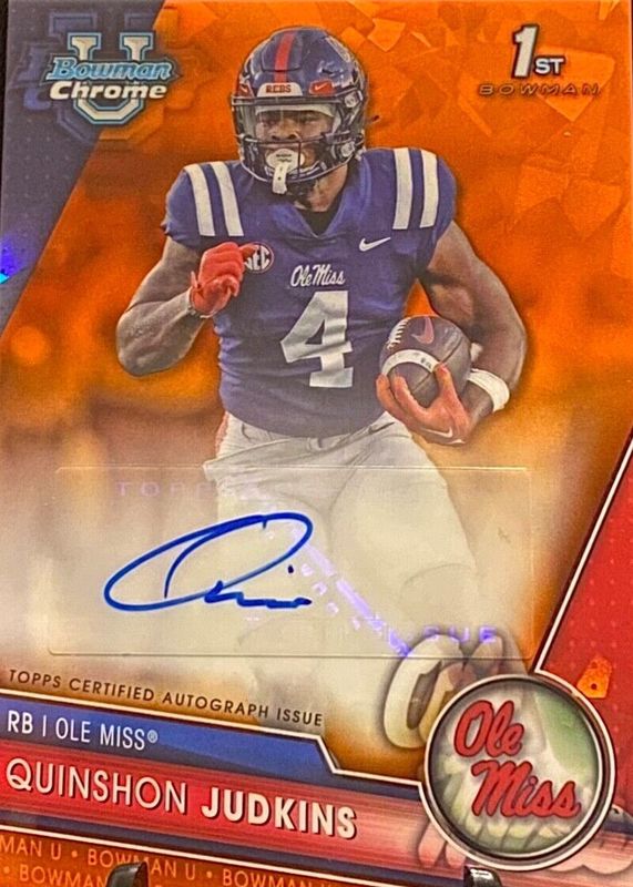 Quinshon Judkins 2023 Bowman Chrome University Sapphire Edition #PA-QJU Prospect Auto - Orange /25 (1st) RAW