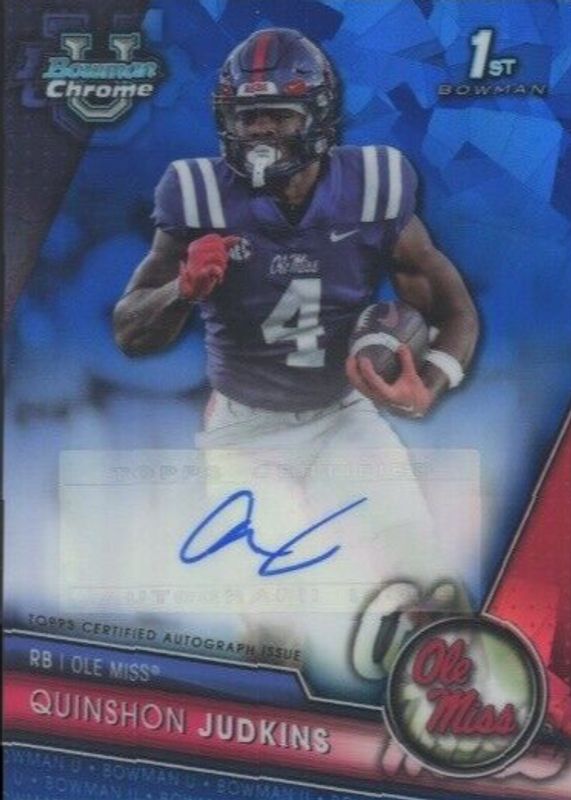 Quinshon Judkins 2023 Bowman Chrome University Sapphire Edition #PA-QJU Prospect Auto (1st) PSA 10