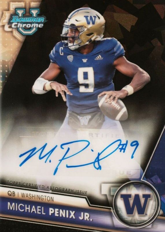 Michael Penix Jr. 2023 Bowman Chrome University Sapphire Edition #PA-MPJ Prospect Auto - Black /10 SGC 10