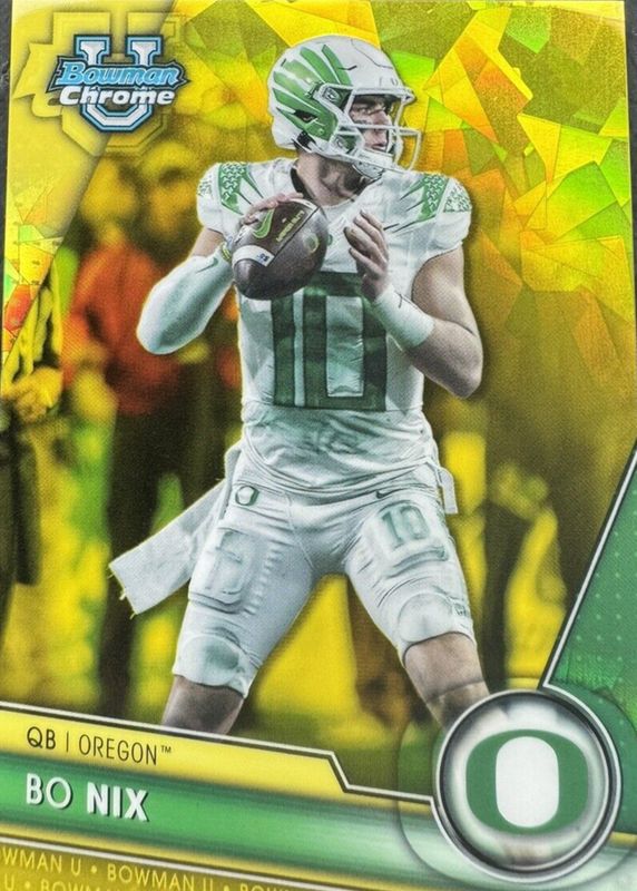 Bo Nix 2023 Bowman Chrome University Sapphire Edition #159 Yellow /75 RAW