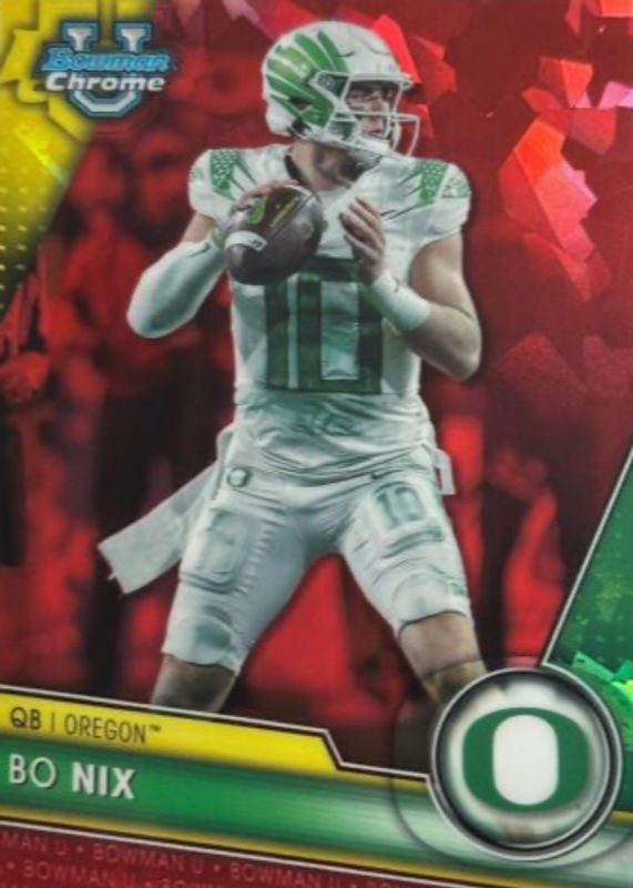 Bo Nix 2023 Bowman Chrome University Sapphire Edition #159 Red /5 RAW