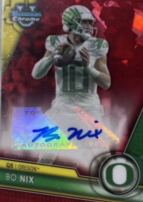 Bo Nix 2023 Bowman Chrome University Sapphire Edition #PA-NIX Prospect Auto - Red /5 SGC 9