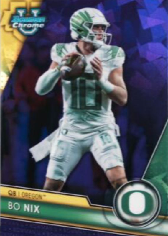 Bo Nix 2023 Bowman Chrome University Sapphire Edition #159 Purple /10 RAW