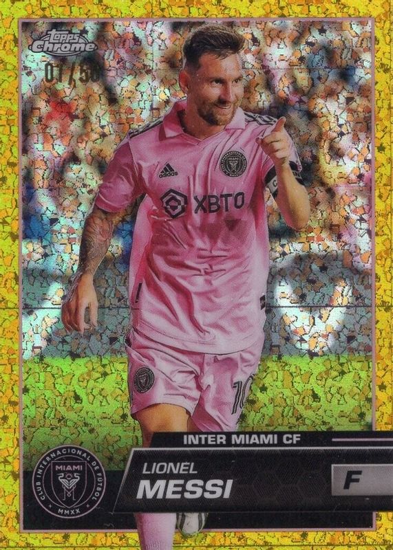 Lionel Messi 2023 Topps Chrome MLS #58 Gold Mini-Diamond Refractor /50 SGC 10