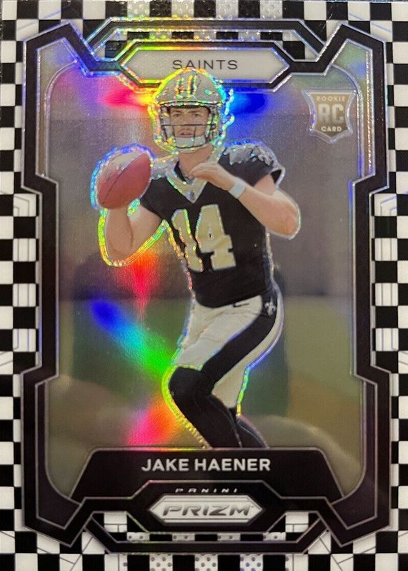 Jake Haener 2023 Prizm #374 Black & White Checker /(SSP) Rookie PSA 10