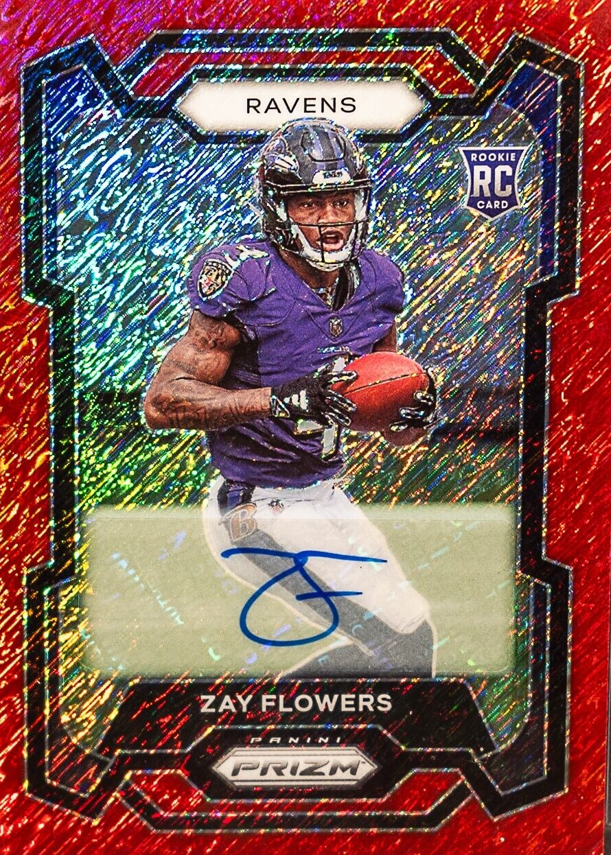 Zay Flowers 2023 Prizm #307 Rookie Autographs - Red Shimmer /35