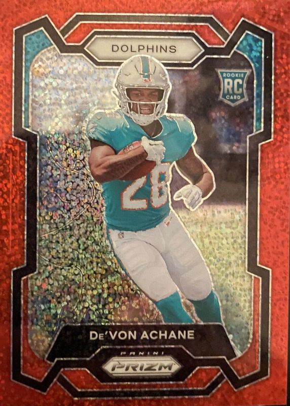 De'Von Achane 2023 Prizm #365 Red Sparkle /(SSP) Rookie PSA 10